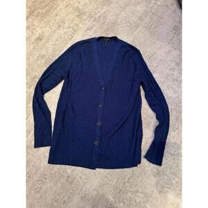 NWOT Rag & Bone Women's Blue Halsey Ribbed Button-Up Metallic Cardigan Sz L